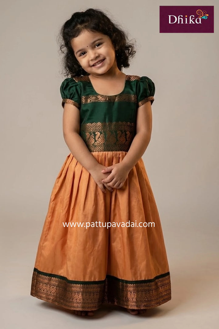Kalyani Cotton Orange & Green Frock for Kids