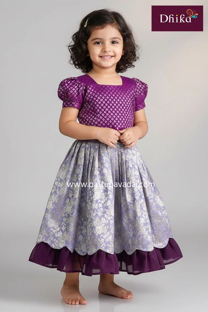 Kamya Fancy Langa Purple Pastel with Magenta Top – Traditional Skirt Set for Kids
