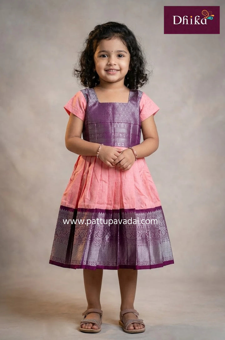 kids light pink and magenta soft silk frock girls traditional festive wear with cotton inner lining available online