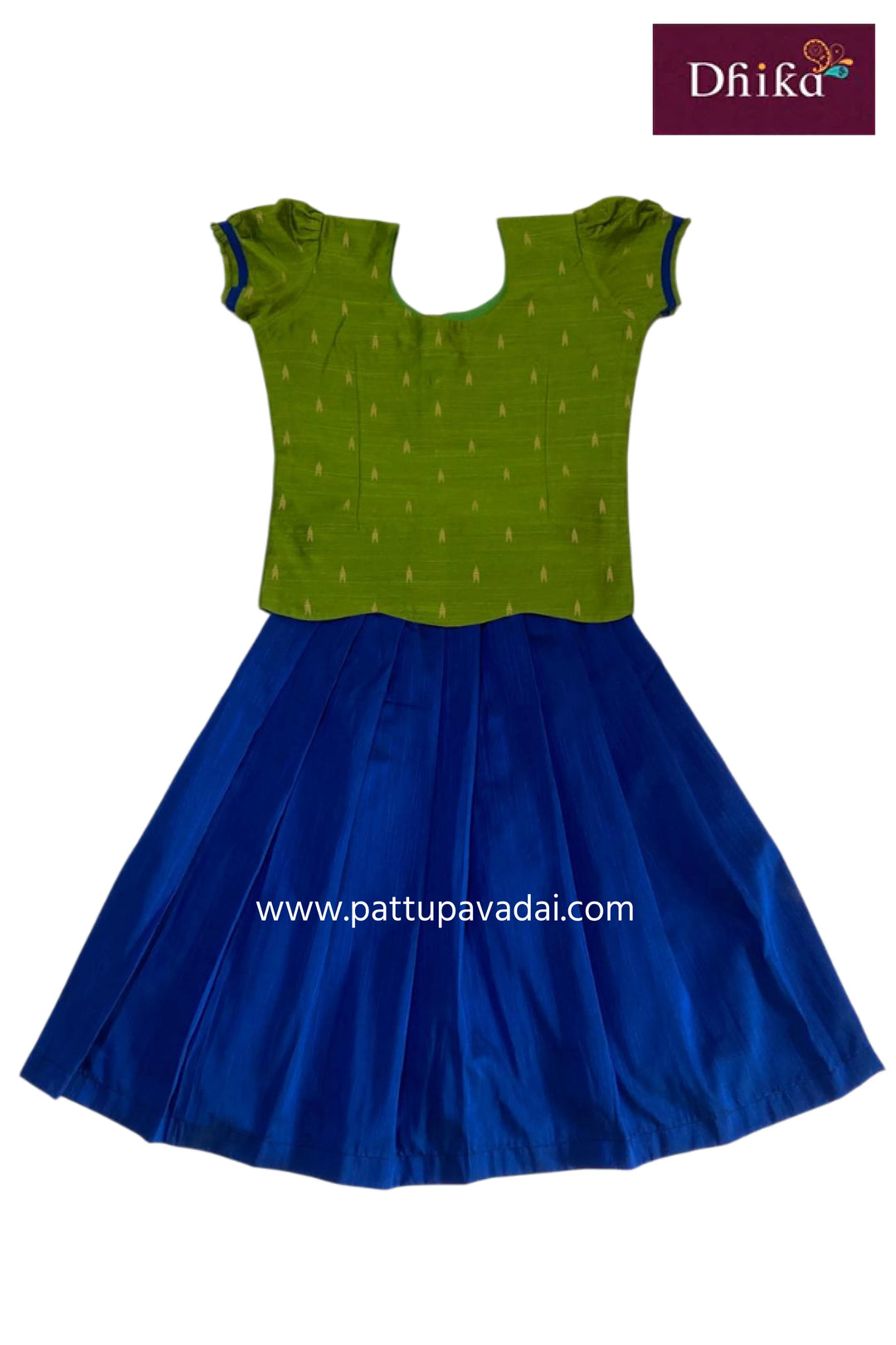 kids raw silk green blue set girls traditional ethnic wear online