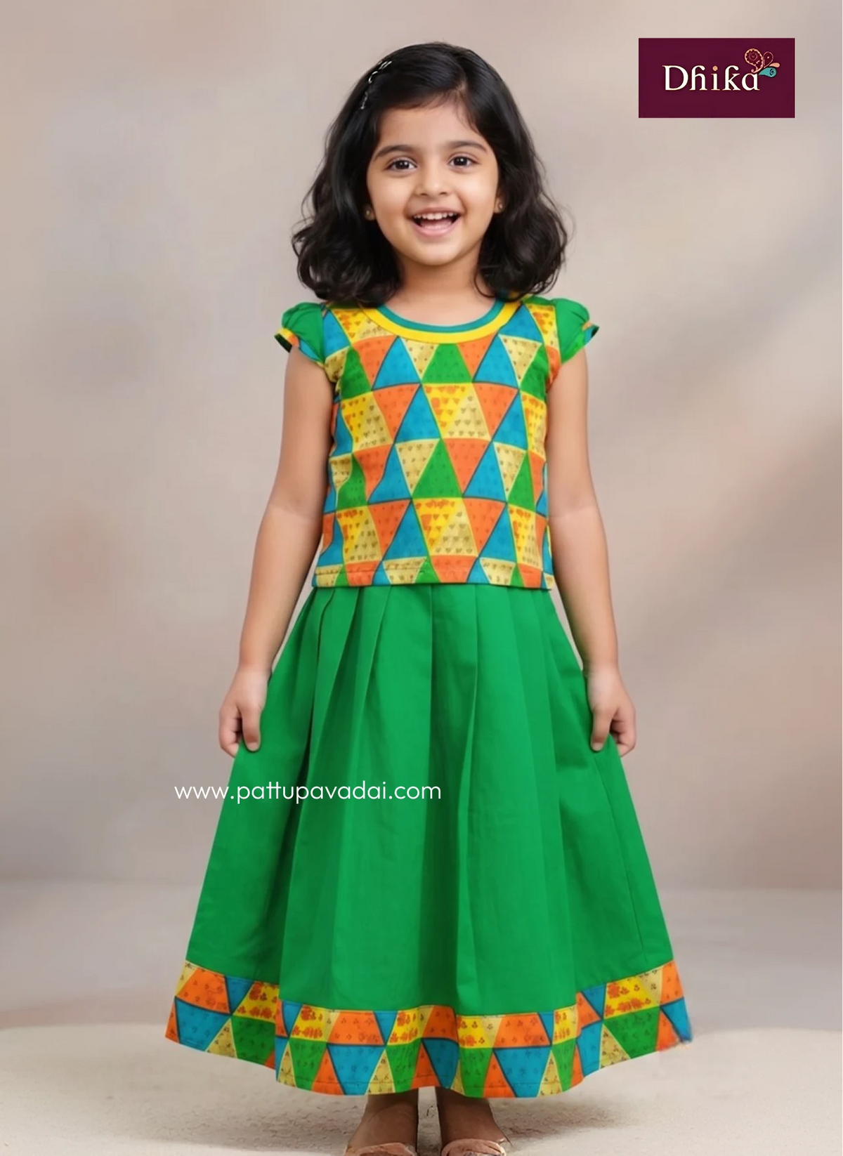 KidsGreenandMultiColorPavadaiSattai