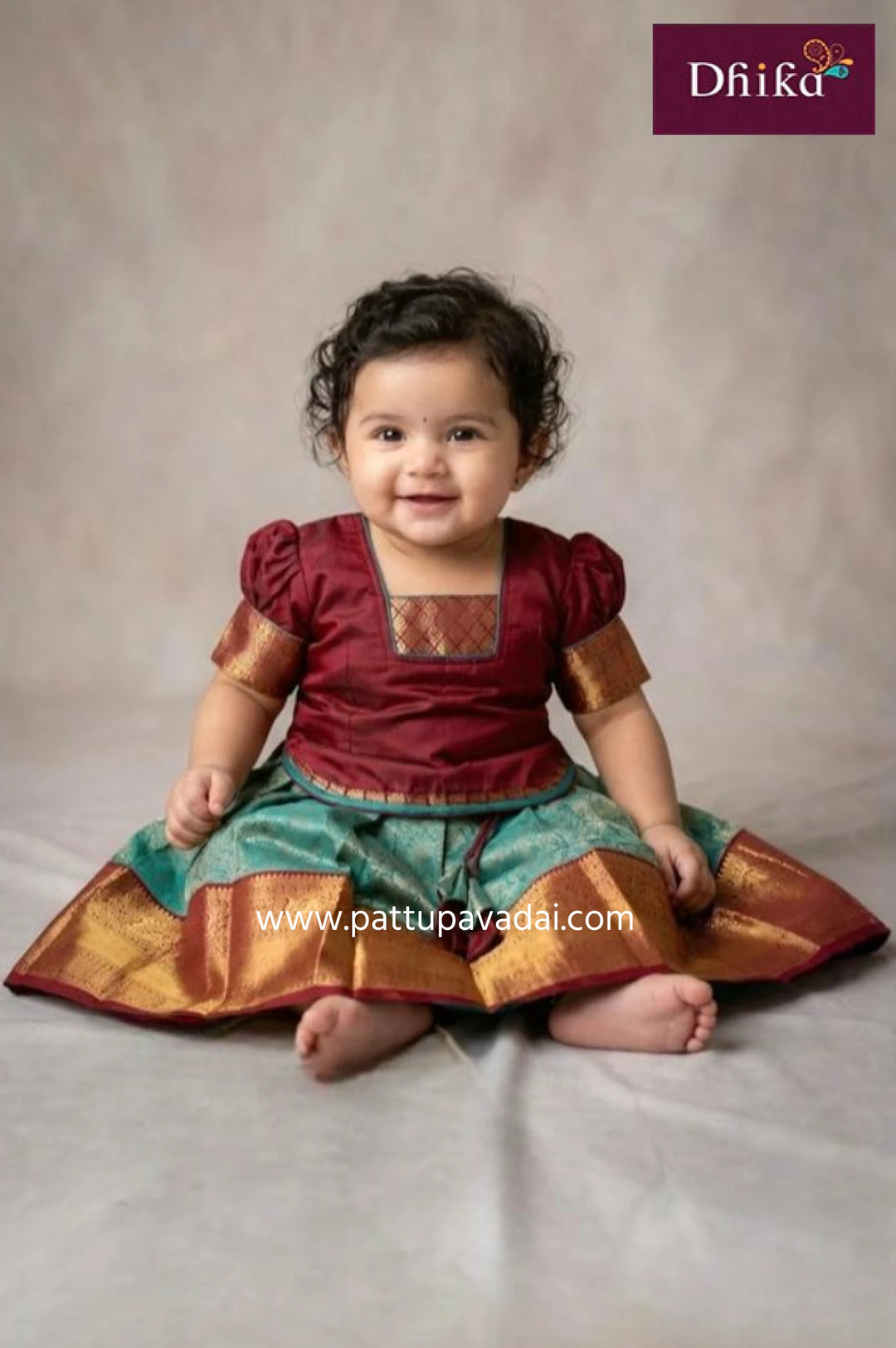 Kids Blue and Maroon Silk Pavadai