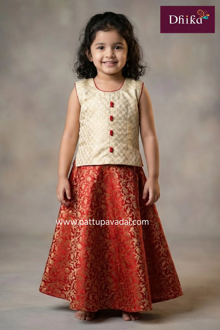 Kids Brocade Fancy Lang Sandal and Red