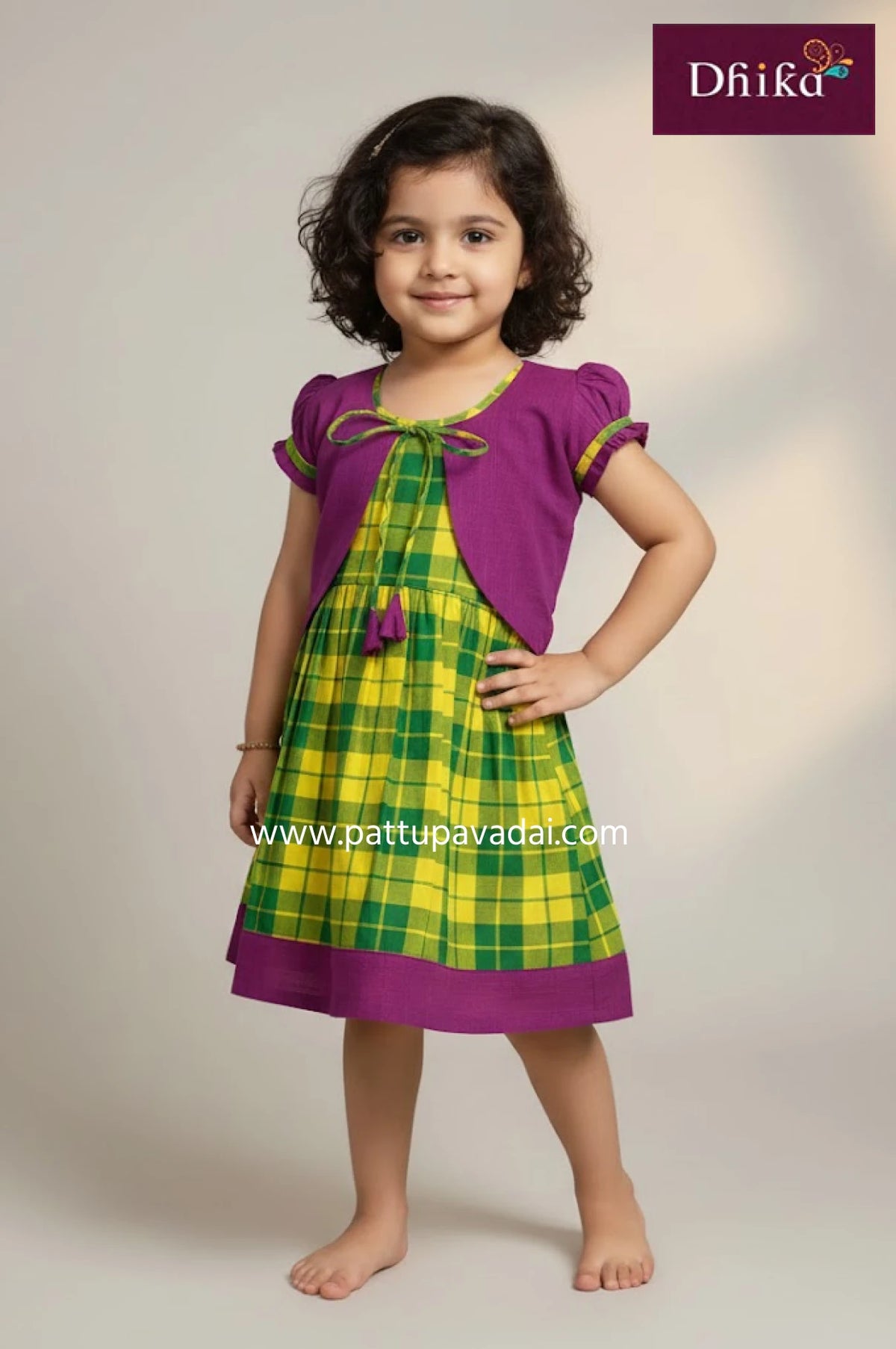kids checked green frock stylish casual and party wear
