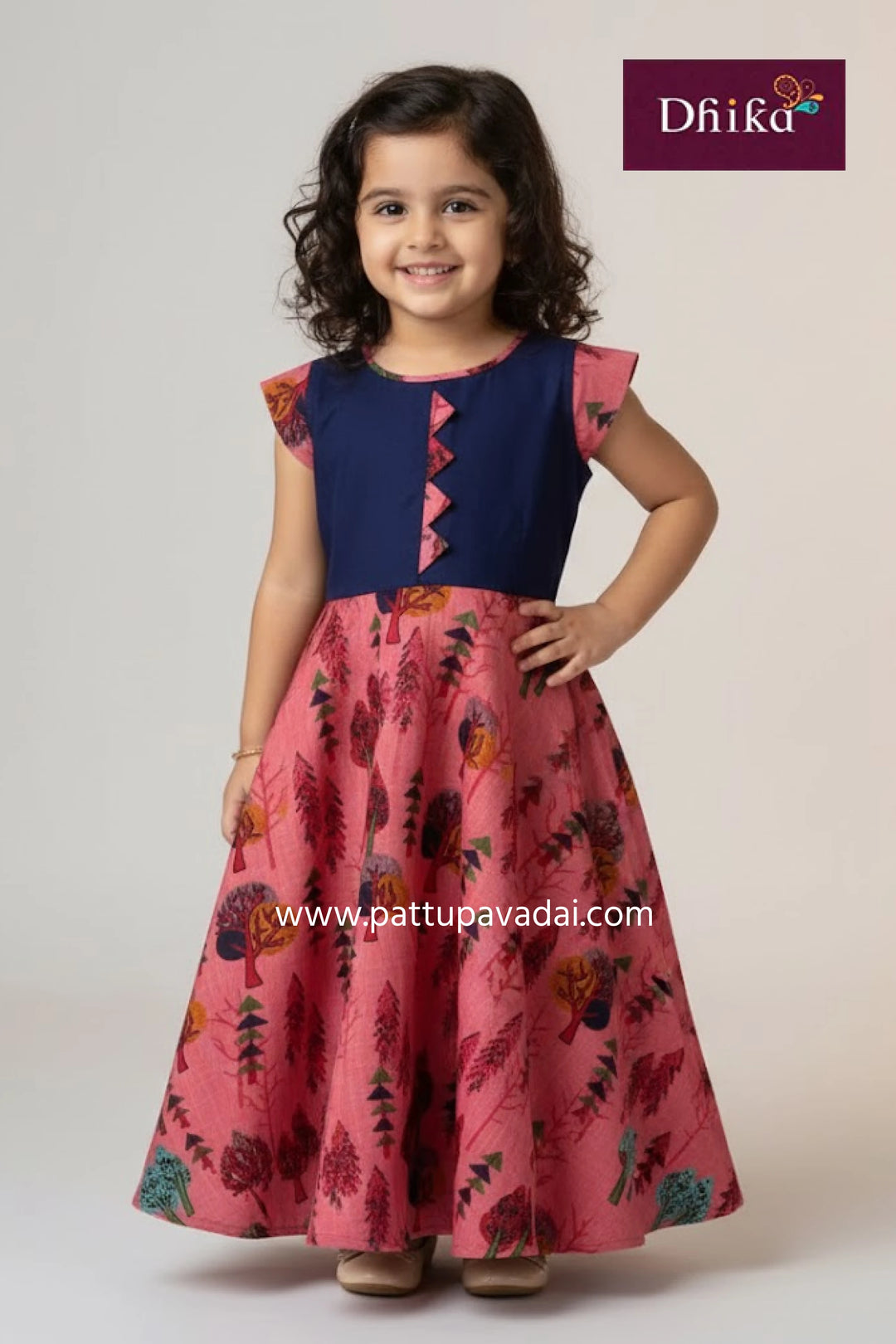 kids pink and navy blue long gown girls traditional occasion wear long dress