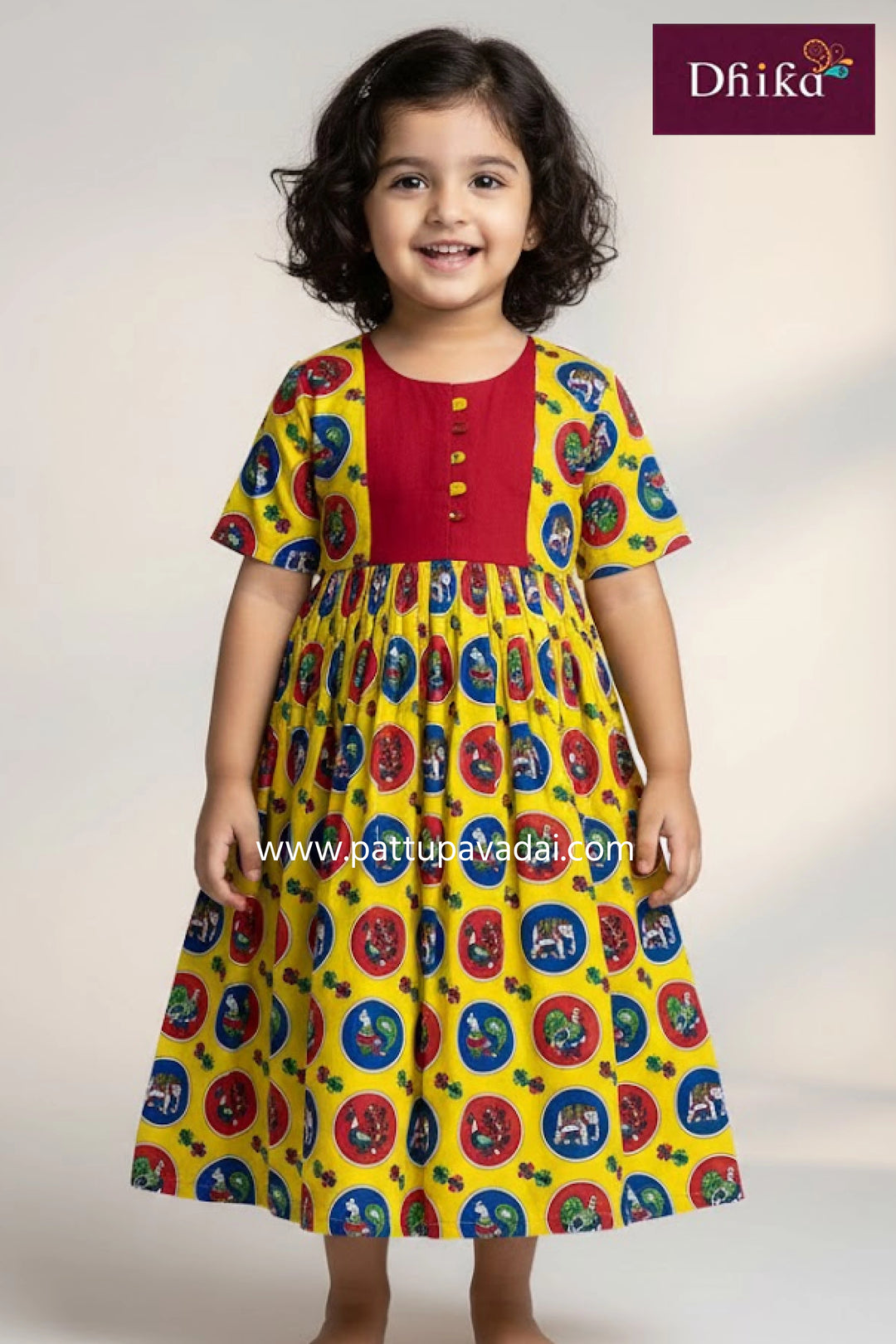 kids yellow and red cotton long gown toddler summer wear soft traditional cotton long dress with inner lining