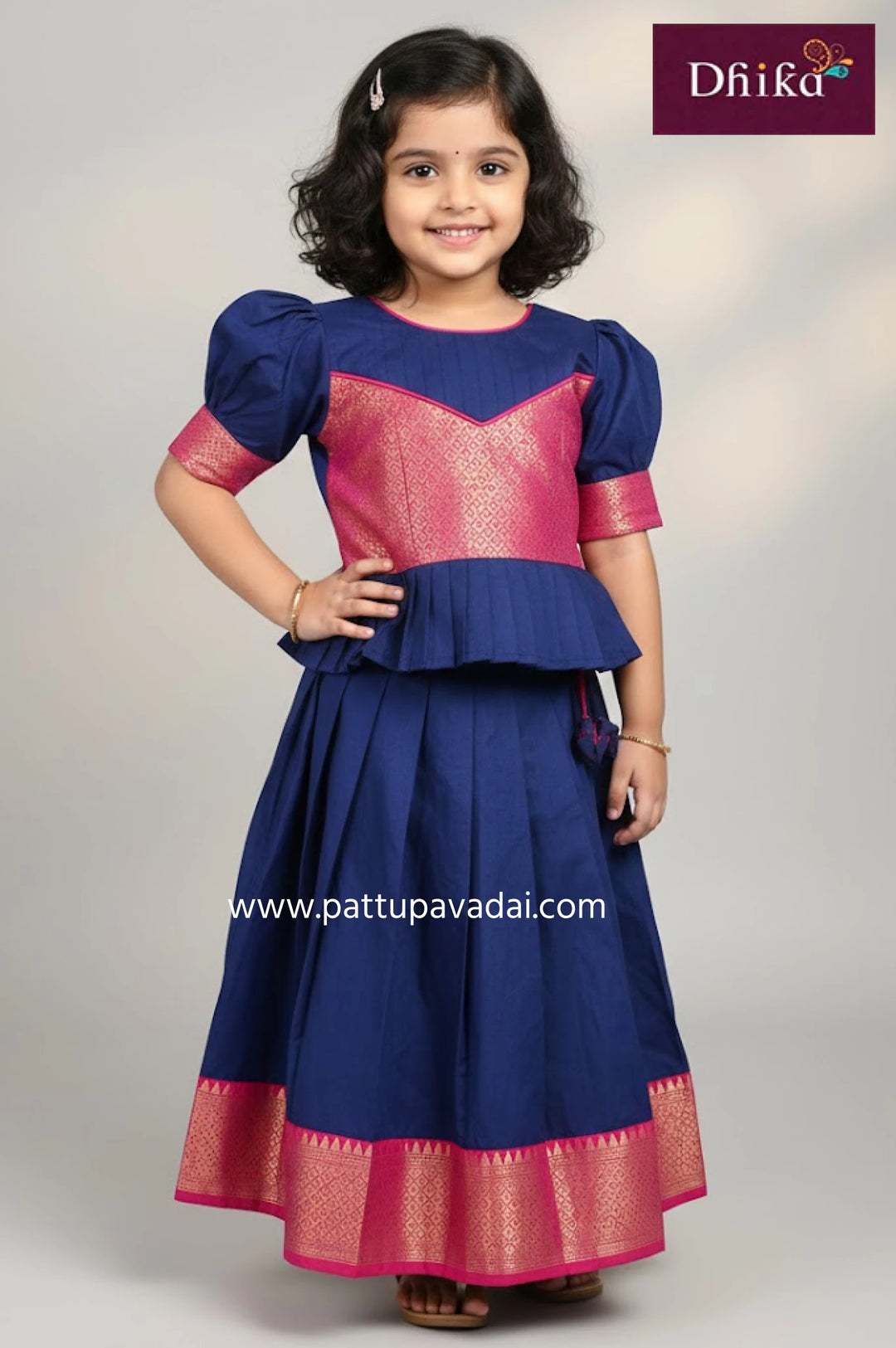 Kids Magenta and Navy Blue Skirt and Top