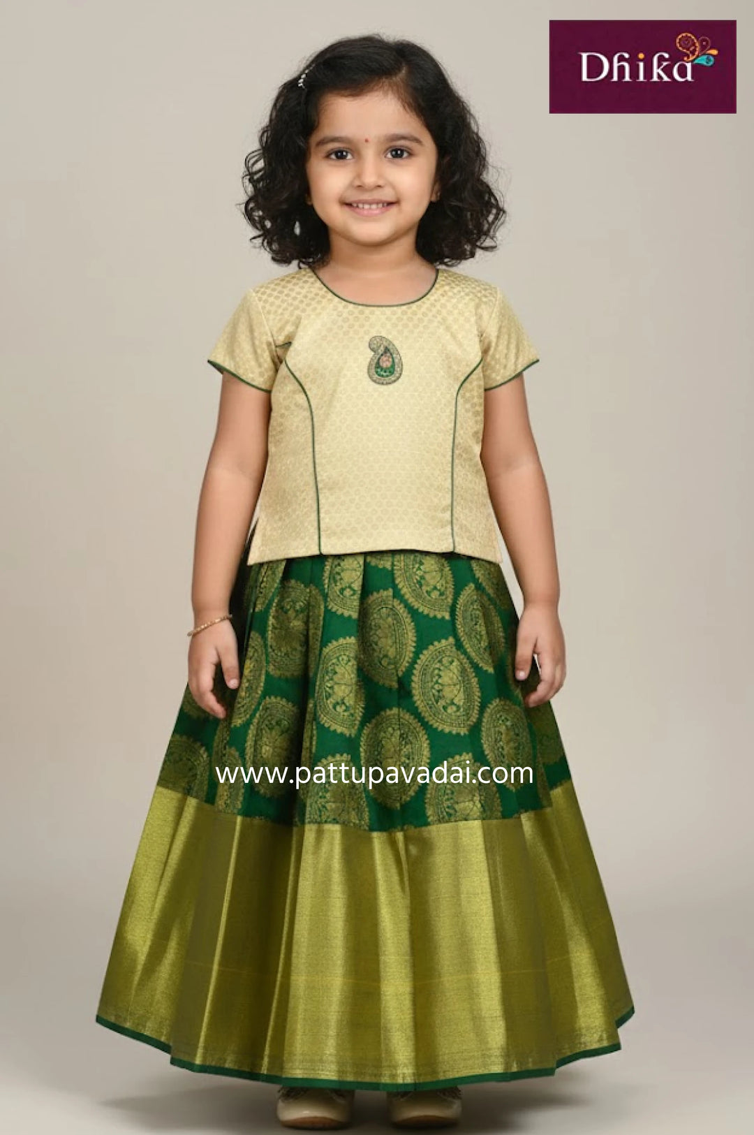 Kids Pure Silk Pavadai Sandal and Green