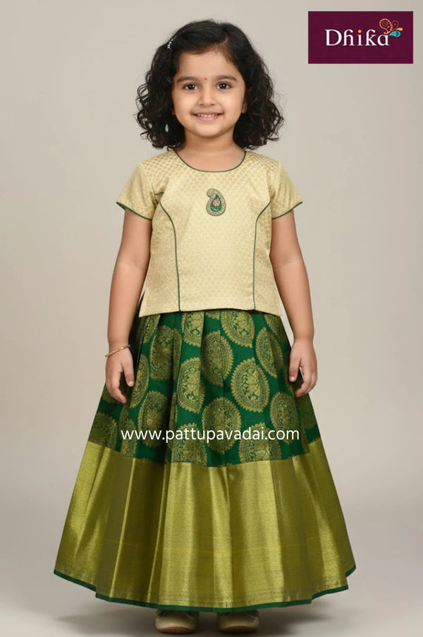 Kids Pure Silk Pavadai Sandal and Green