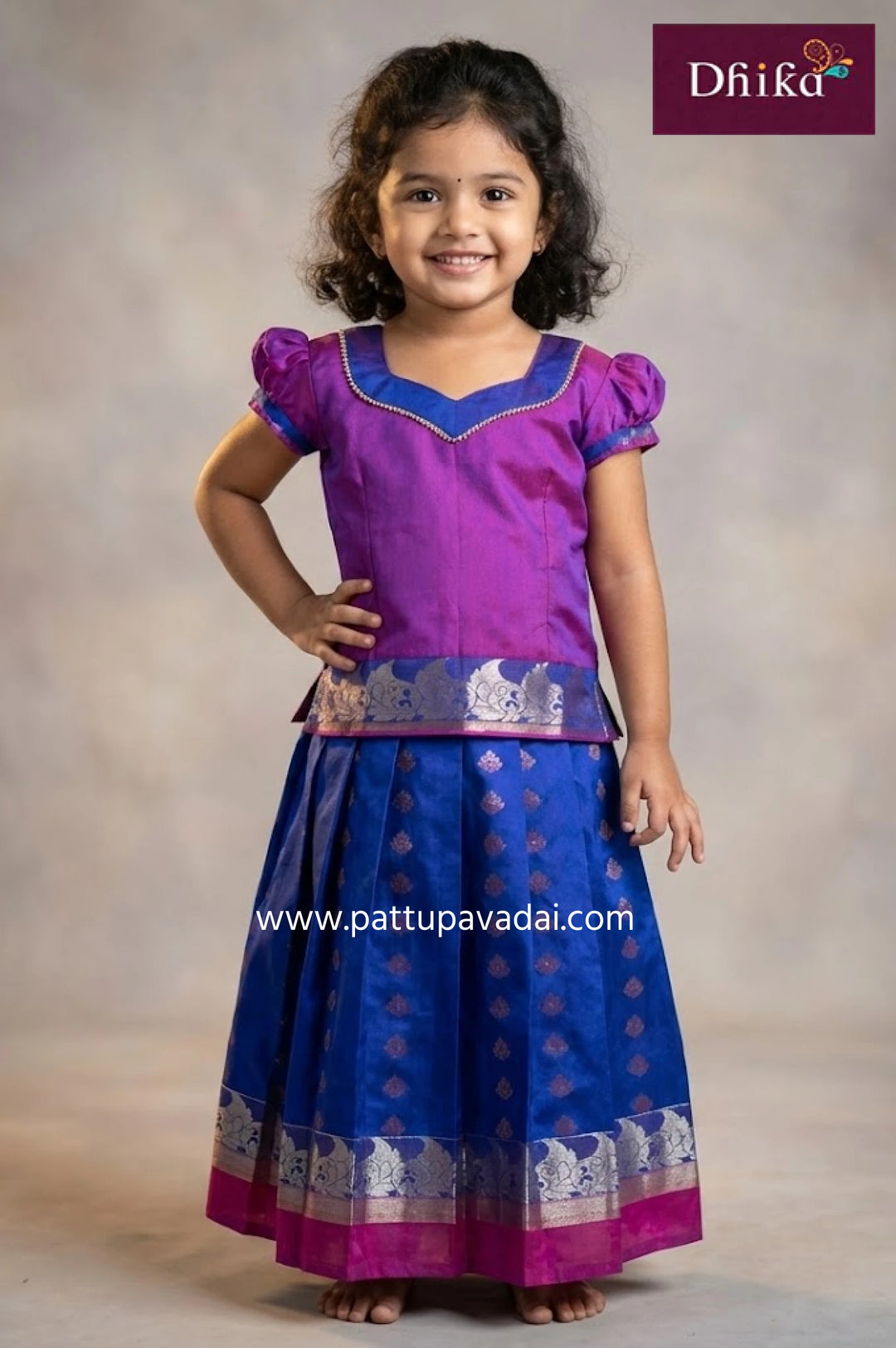 Kids Pure Soft Silk Pavadai Blue and Purple