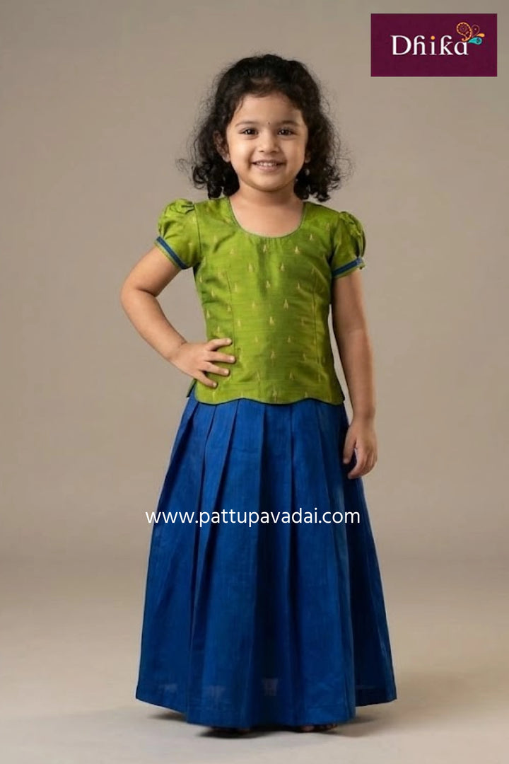 kids raw silk green and blue traditional ethnic set for girls with soft cotton inner lining available online