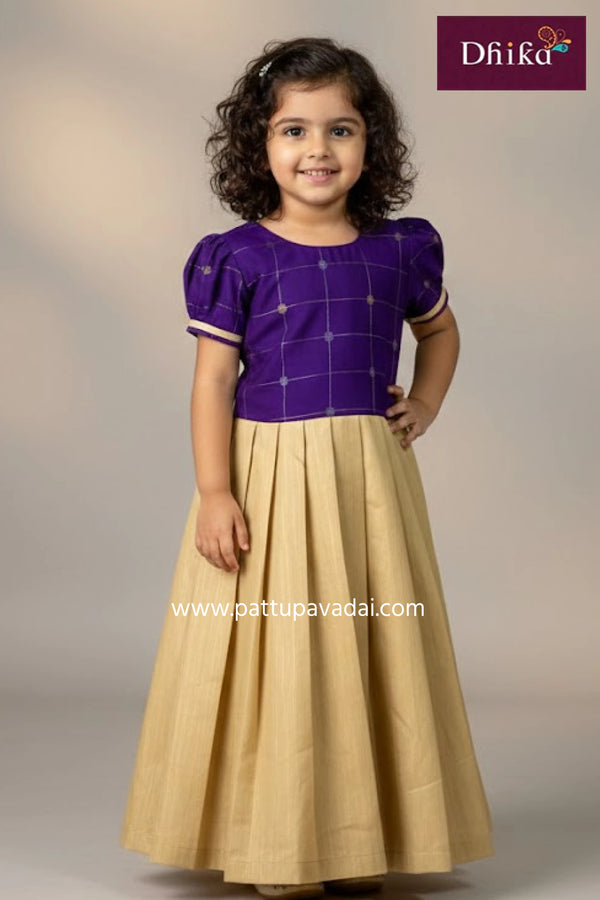 kids raw silk cream and violet skirt and top girls traditional ethnic wear with soft cotton inner lining available online