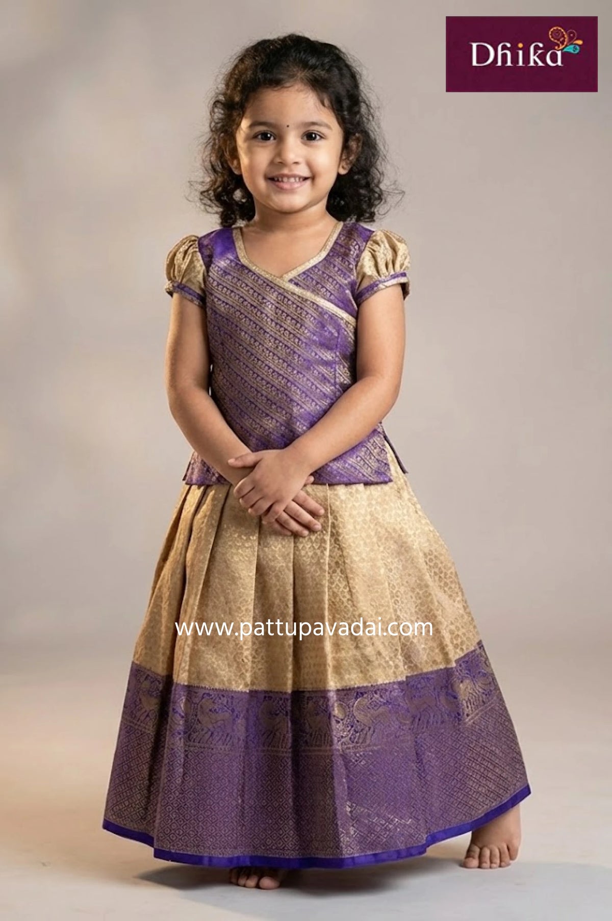Kids Silk Brocade Pavadai Cream and Blue