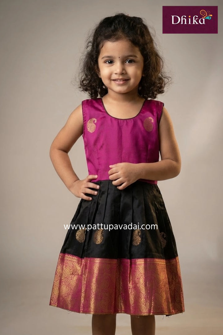 kids pink and black silk frock girls traditional party wear with flared fit and soft cotton inner lining available online