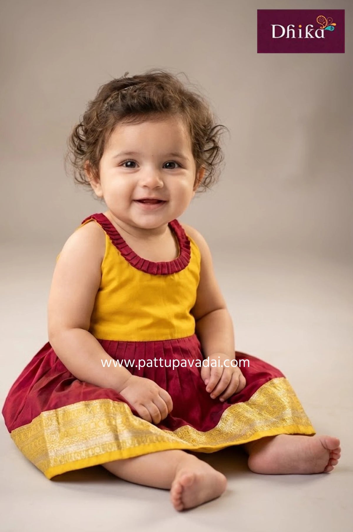 red and yellow silk frock for kids elegant party wear