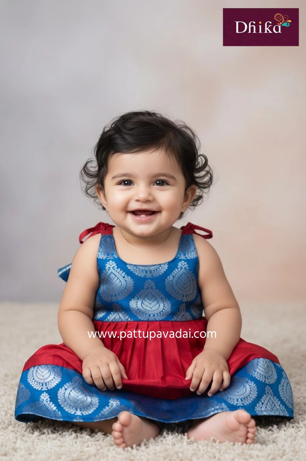 red and blue silk frock for kids with soft cotton lining