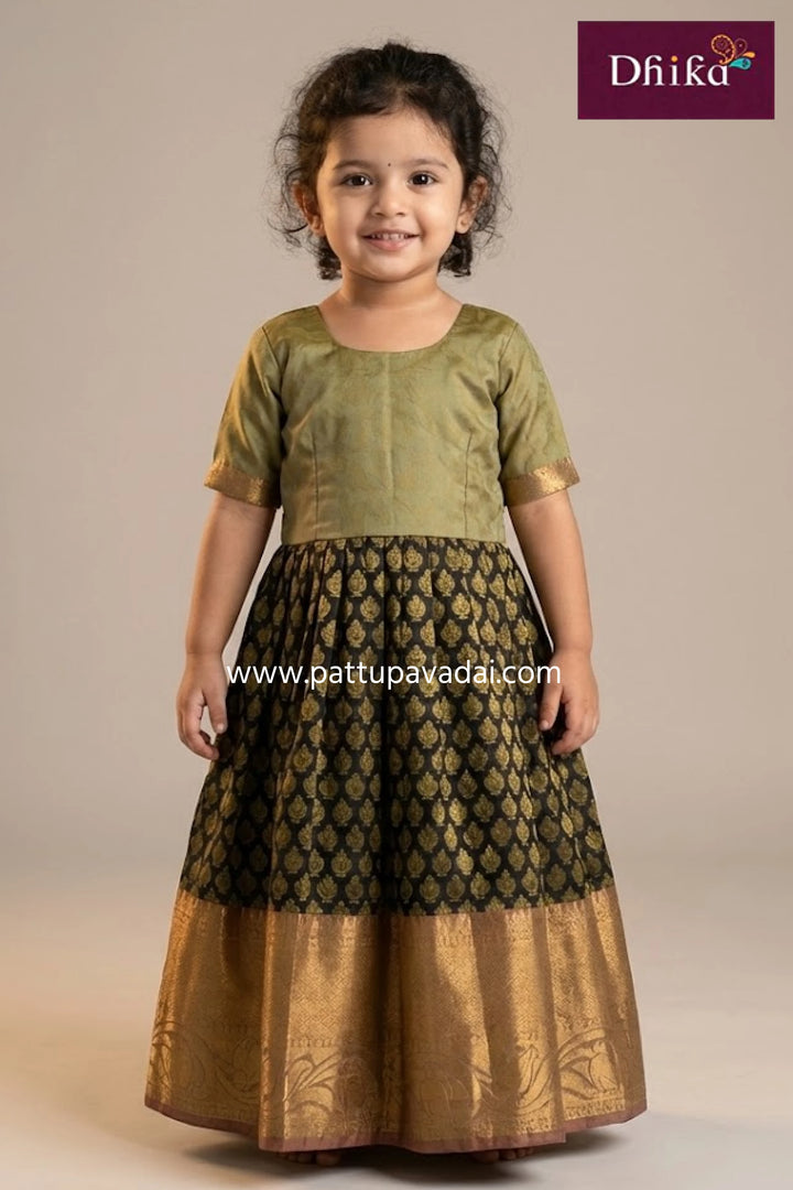 kids black and golden silk long gown toddler traditional festive wear with soft inner lining