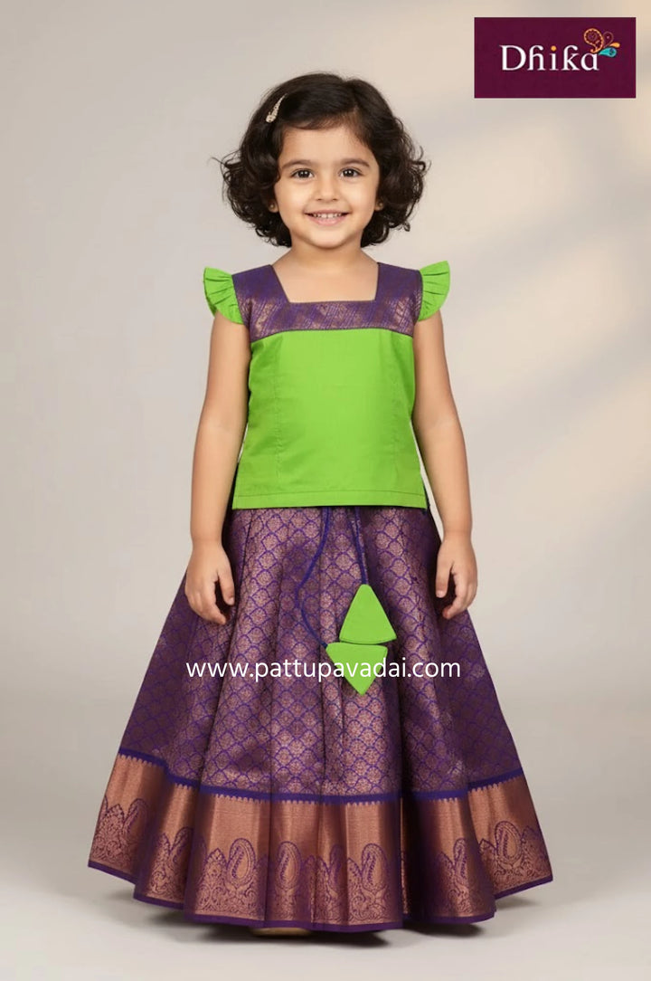 Kids Silk Pavadai Parrot Green and Violet