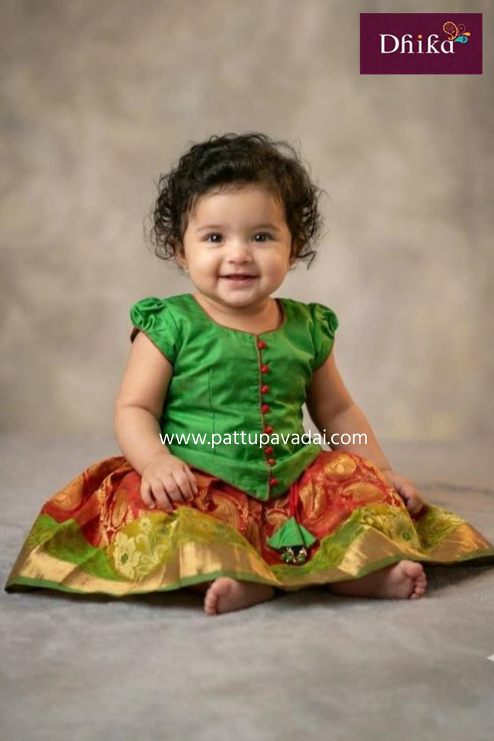 Kids Silk Pavadai Red and Green From Pattu Pavadai