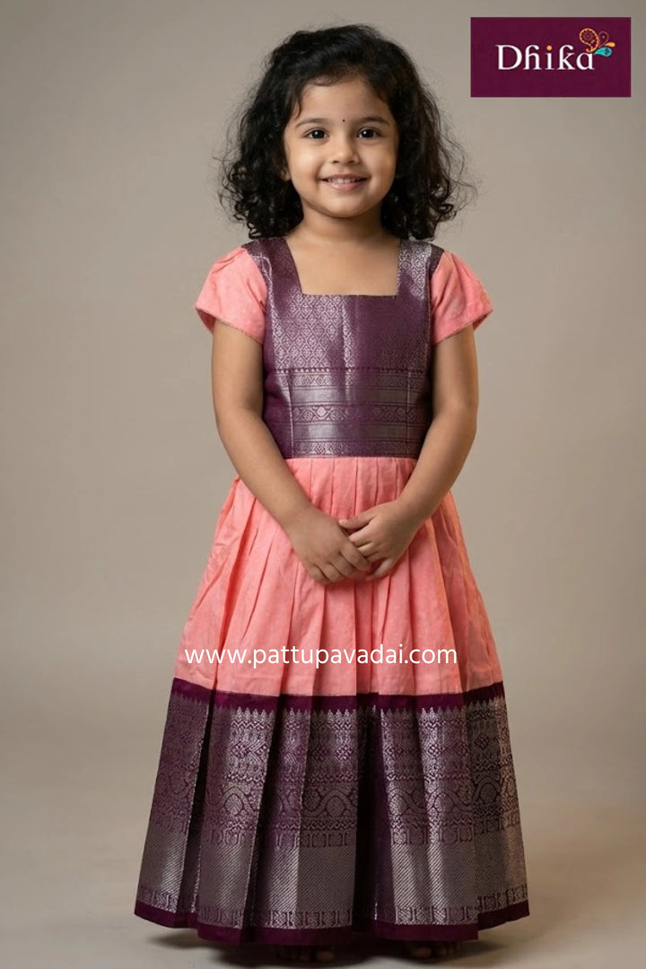 kids light pink and magenta soft silk frock girls traditional festive wear with cotton inner lining available online