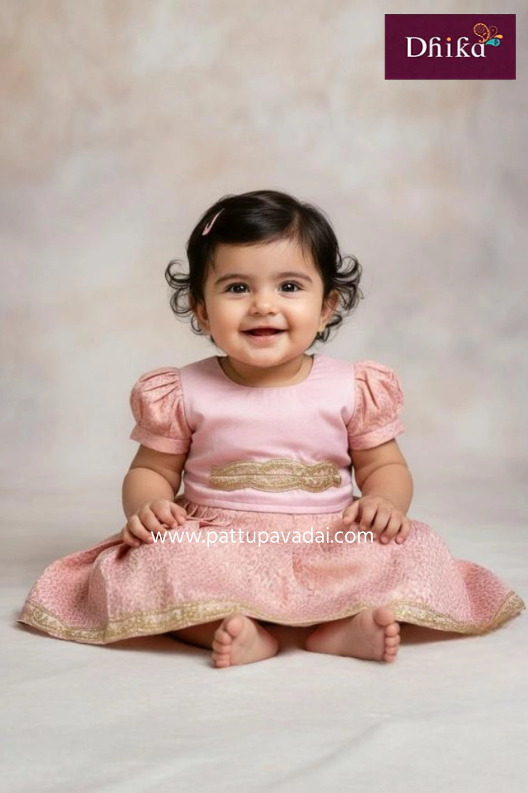 Kids Soft Silk Pattu Pavadai – Baby Pink Traditional Dress for Girls