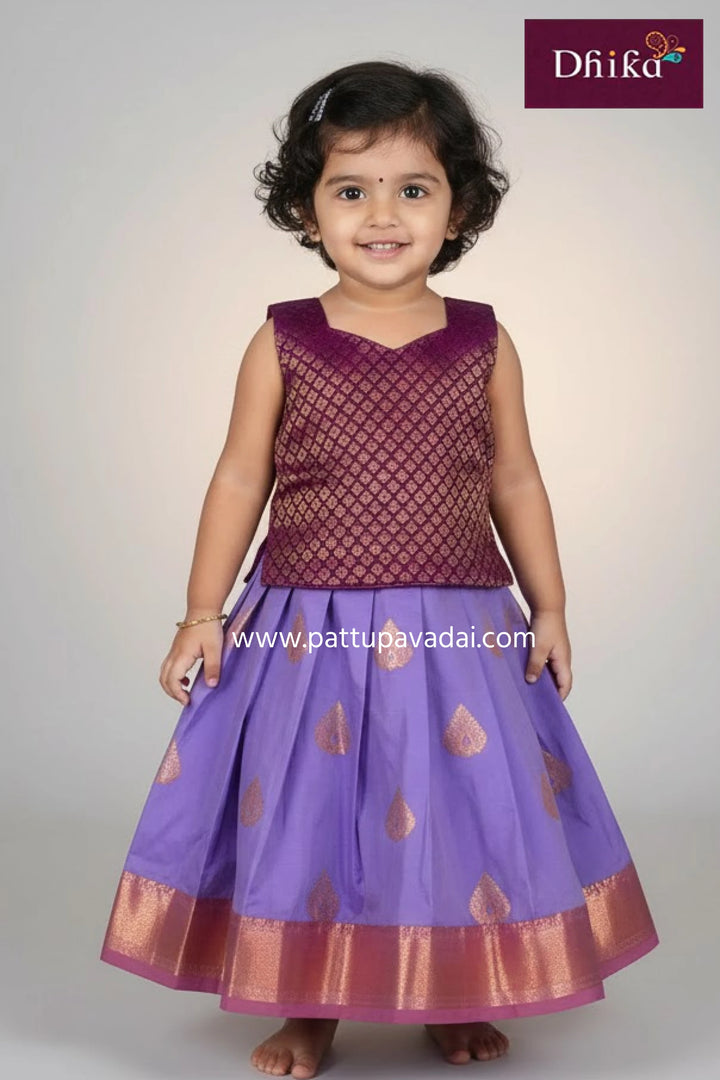 Kids Soft Silk Pattu Pavadai – Purple & Magenta Traditional Dress for Girls