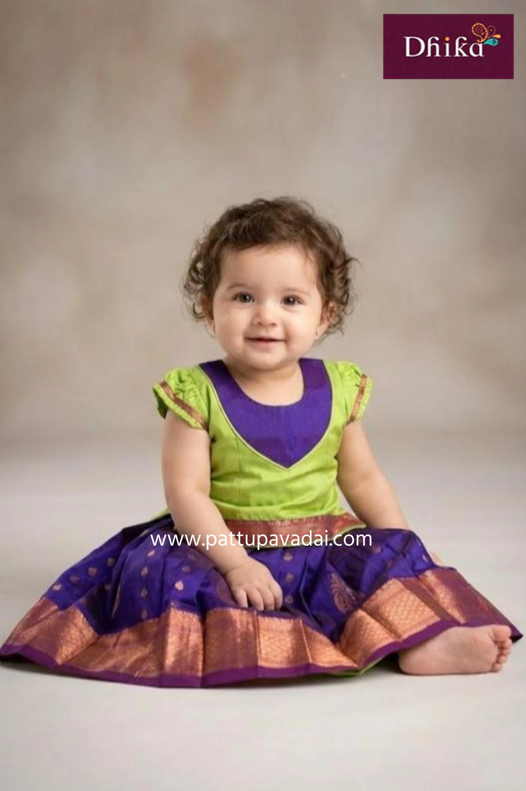 Kids Soft Silk Pavadai Violet and Parrot Green