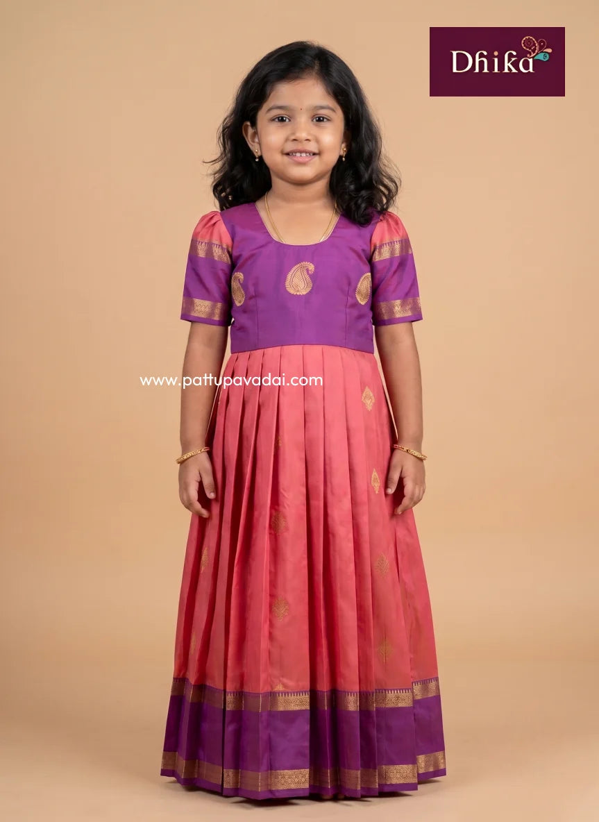 Girls light pink and purple soft silk long gown festive dress