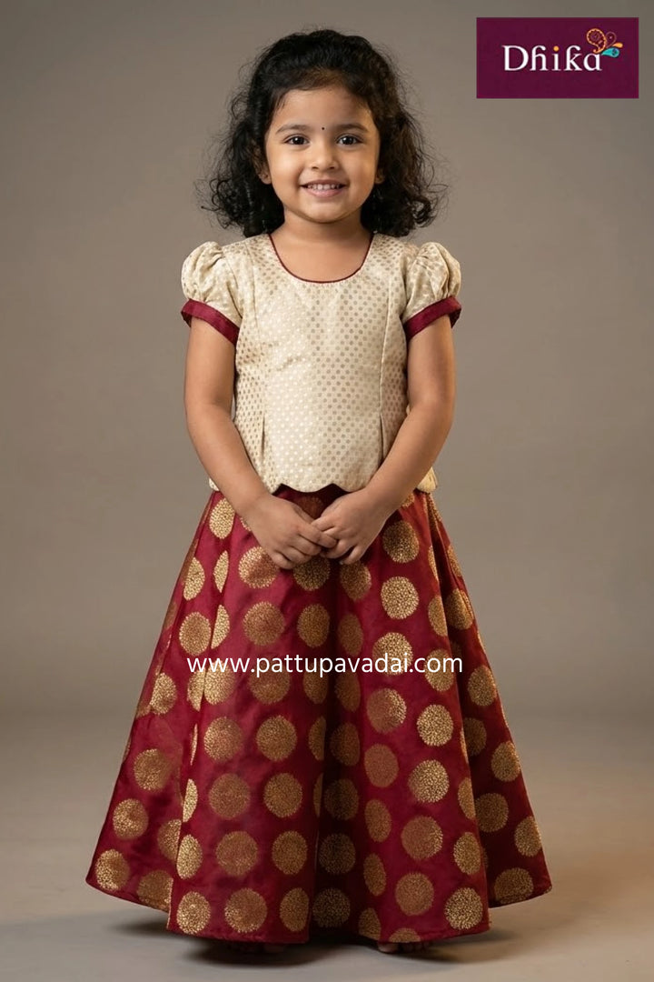 Maroon and Cream Brocade Skirt and Top – Traditional Ethnic Wear Set for Kids