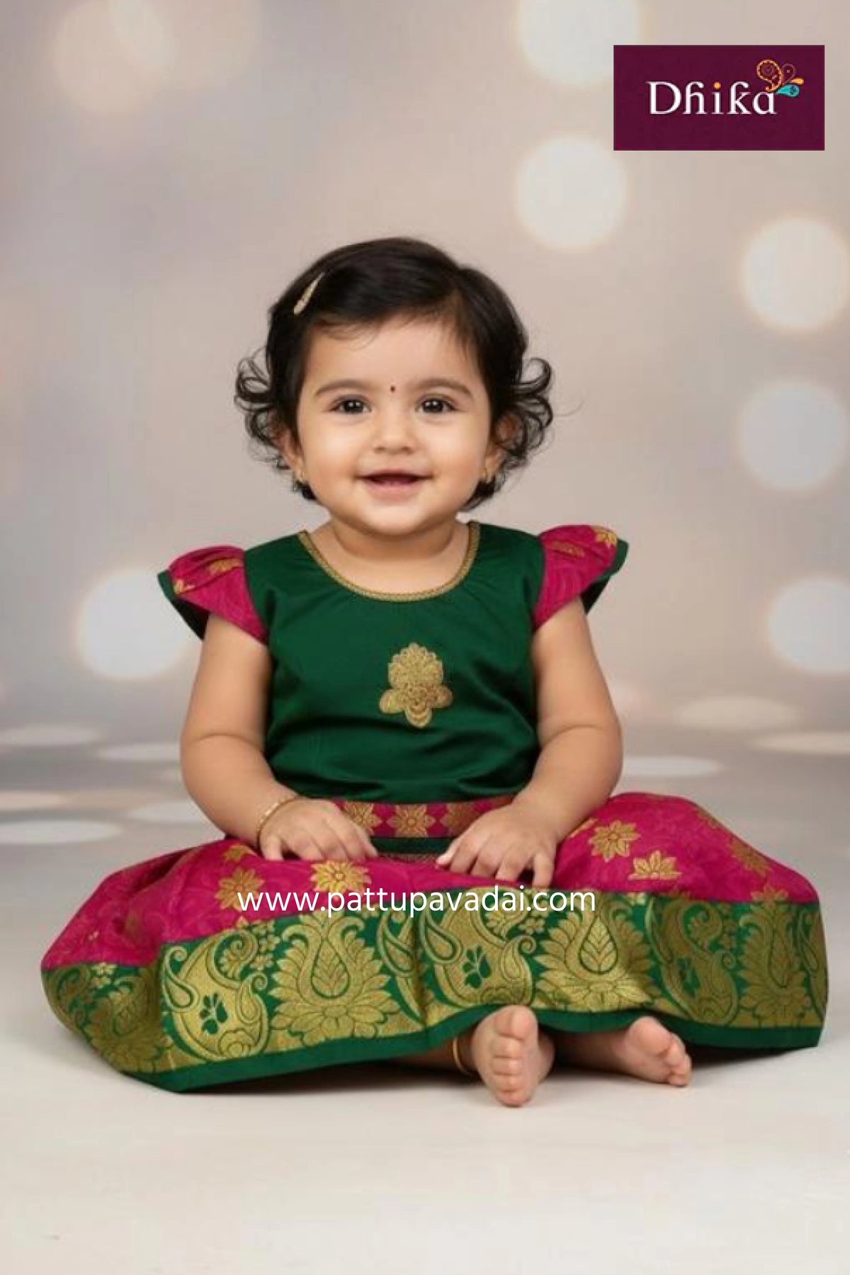 maroon and green silk cotton pattu pavadai set traditional kids festive wear from pattupavadai.com