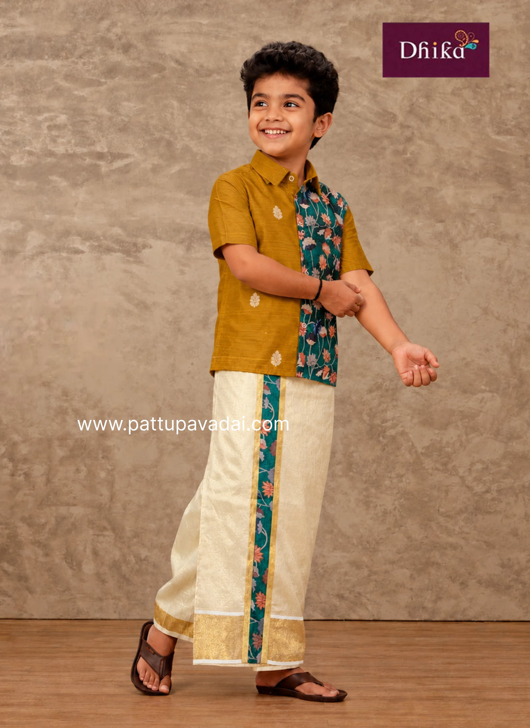 mustard and green dual tone shirt with vesti for boys