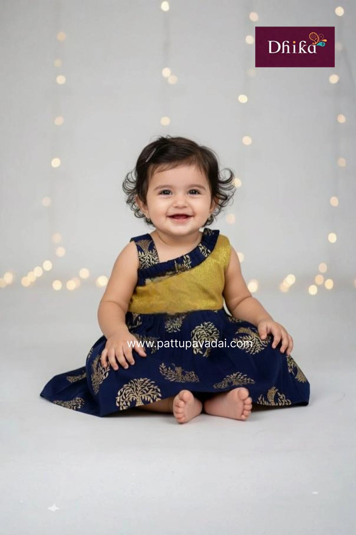 Navy Blue & Golden Cotton Frock for Girls | Kids Casual & Festive Wear