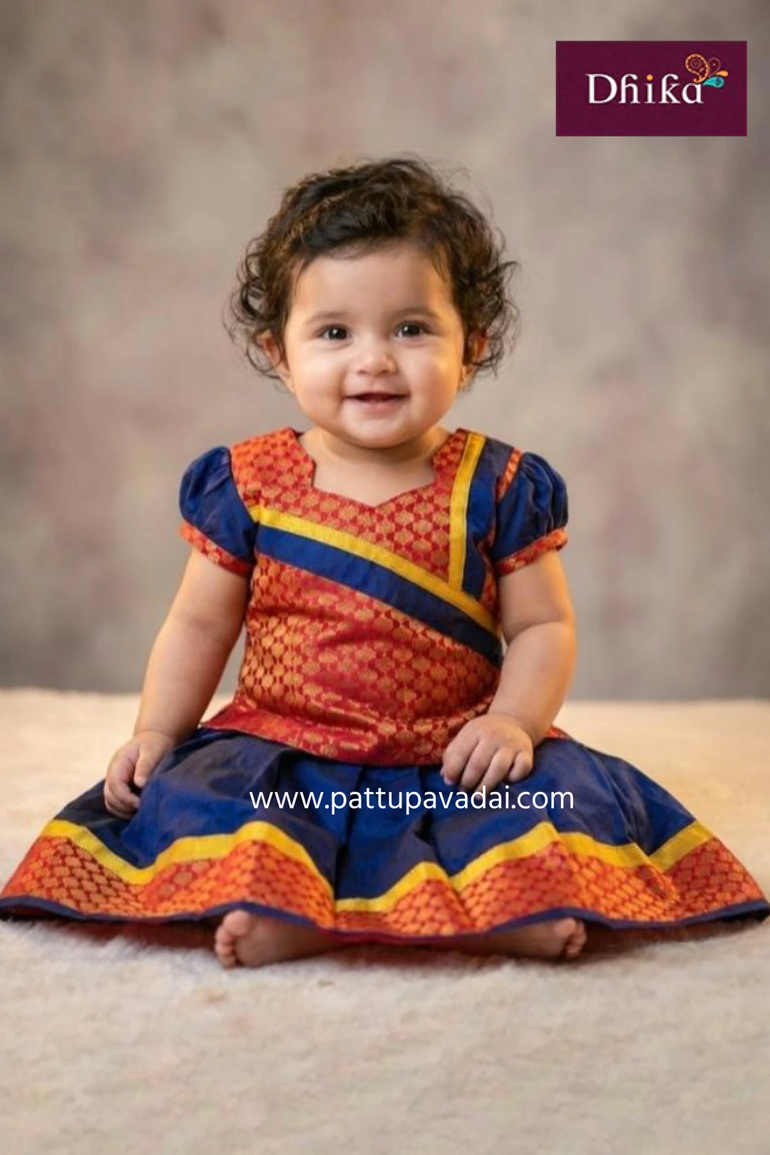 navy blue and magenta brocade langa with frill top and cotton lining for kids