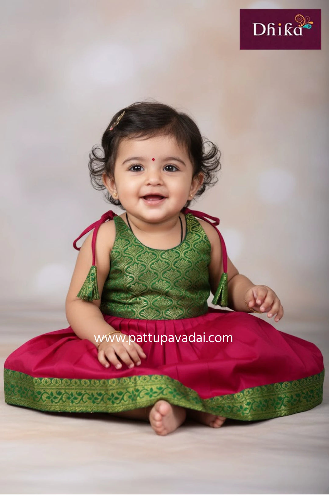 newborn red and green silk frock elegant party wear for babies