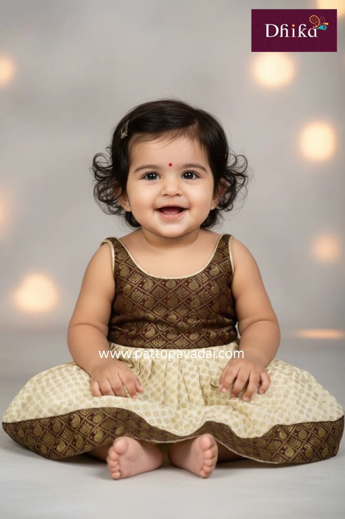 newborn cream and brown silk knot frock comfortable wear for babies