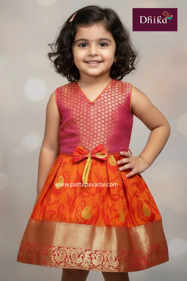Orange_PinkSilkFrockforGirls_KidsPartyWearDress