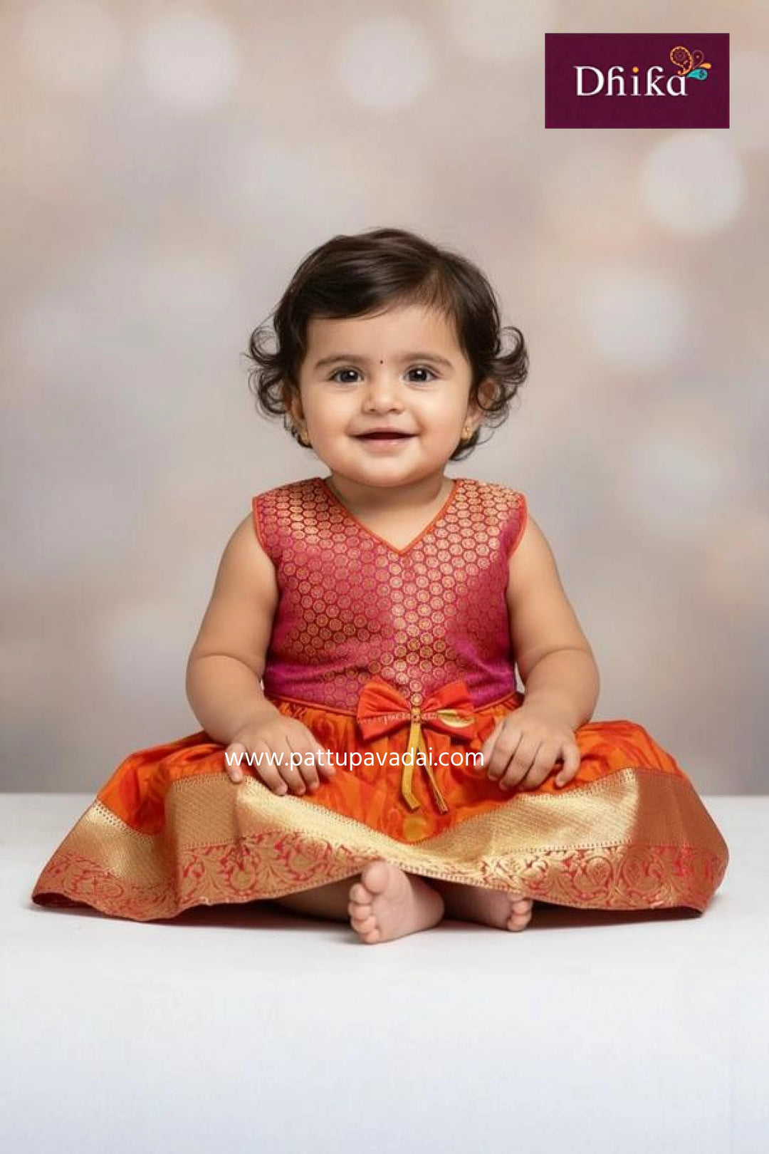 Orange_PinkSilkFrockforGirls_KidsPartyWearDress_1