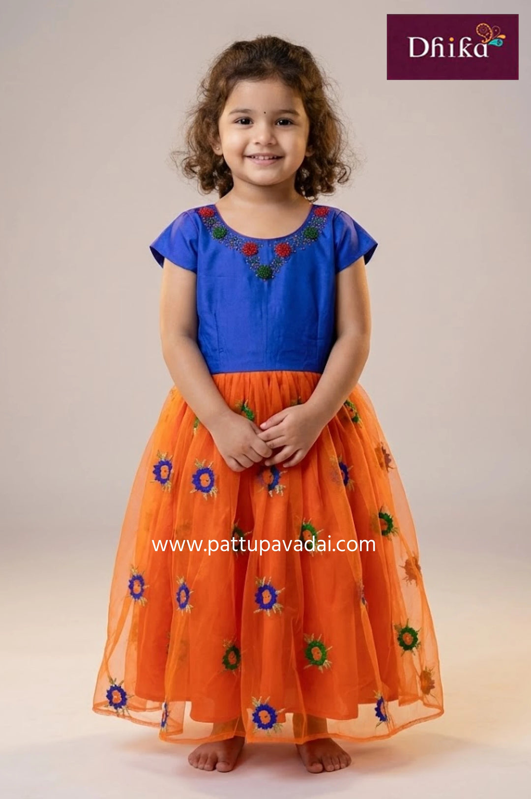 Orange and Blue Netted Frock