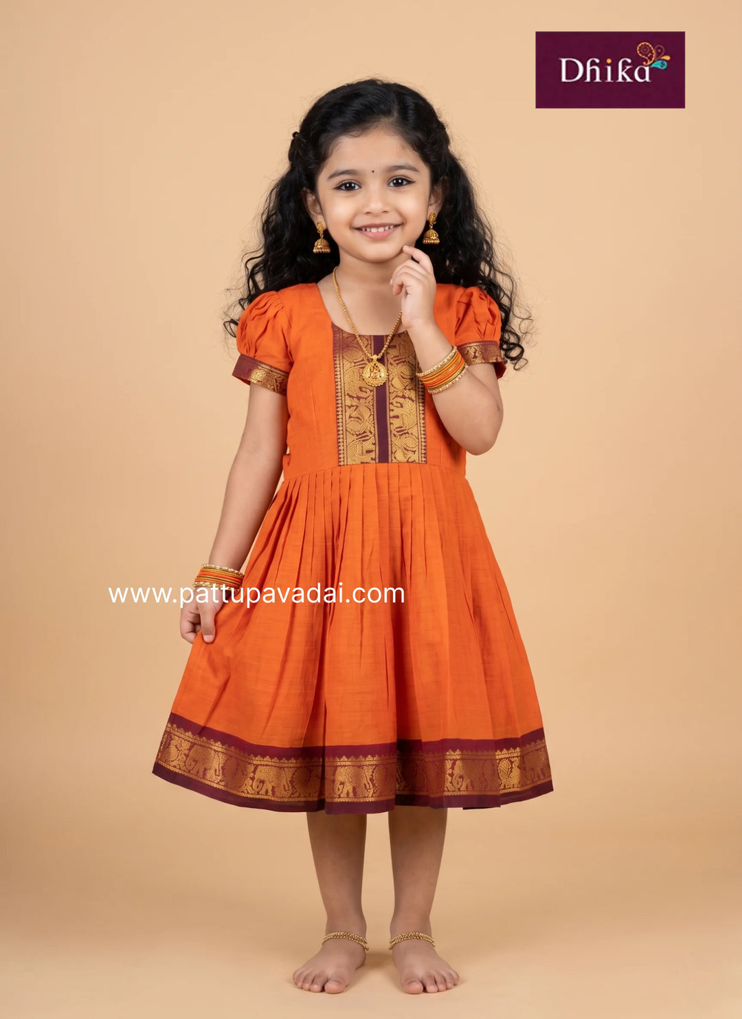 orange and maroon pure cotton frock for girls