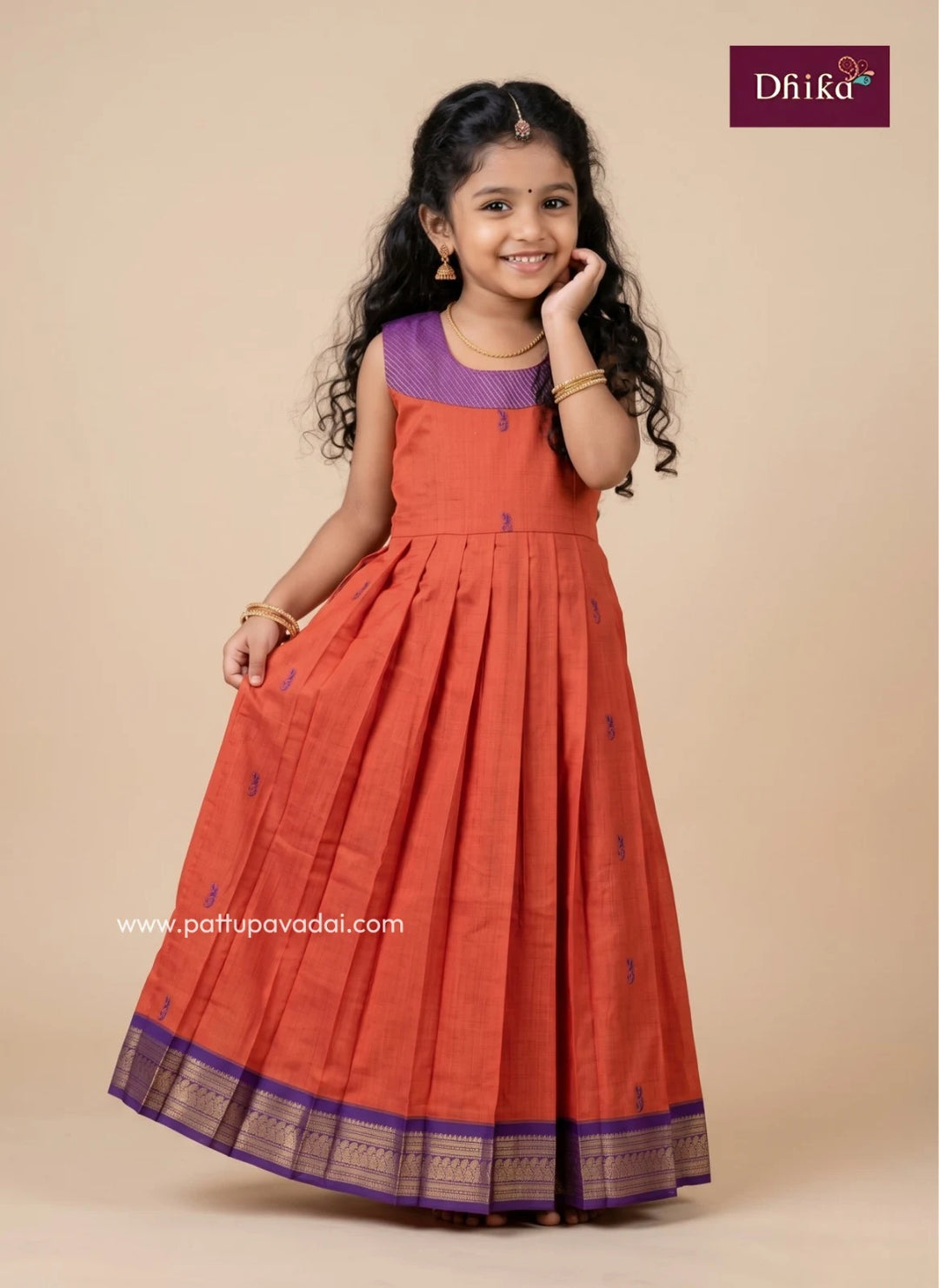 Girls' Orange Traditional Cotton Gown