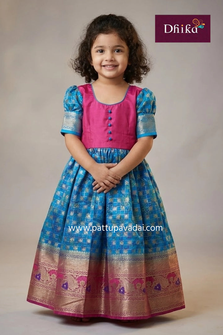 teal blue organza tissue long gown lightweight festive party wear gown for kids