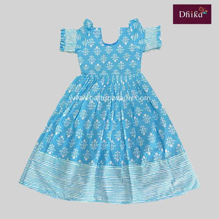 Pure Cotton Long Gown Sky Blue - Pattupavadai.com