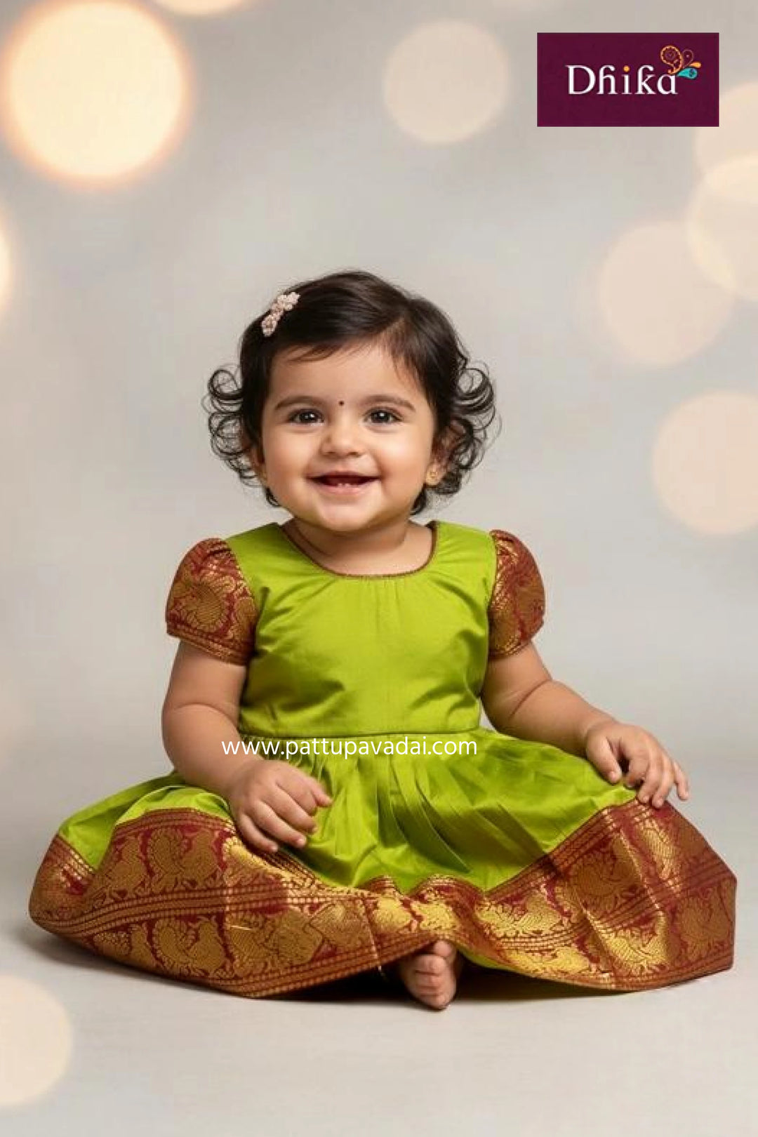 ParrotGreen_MaroonSilkCottonFrockforGirls_Kids_StylishParty_FestiveDress