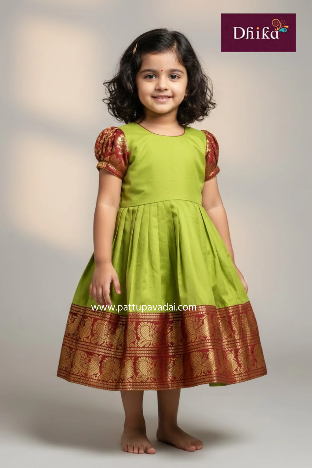 Parrot Green & Maroon Silk Cotton Frock for Girls & Kids – Stylish Party & Festive Dress