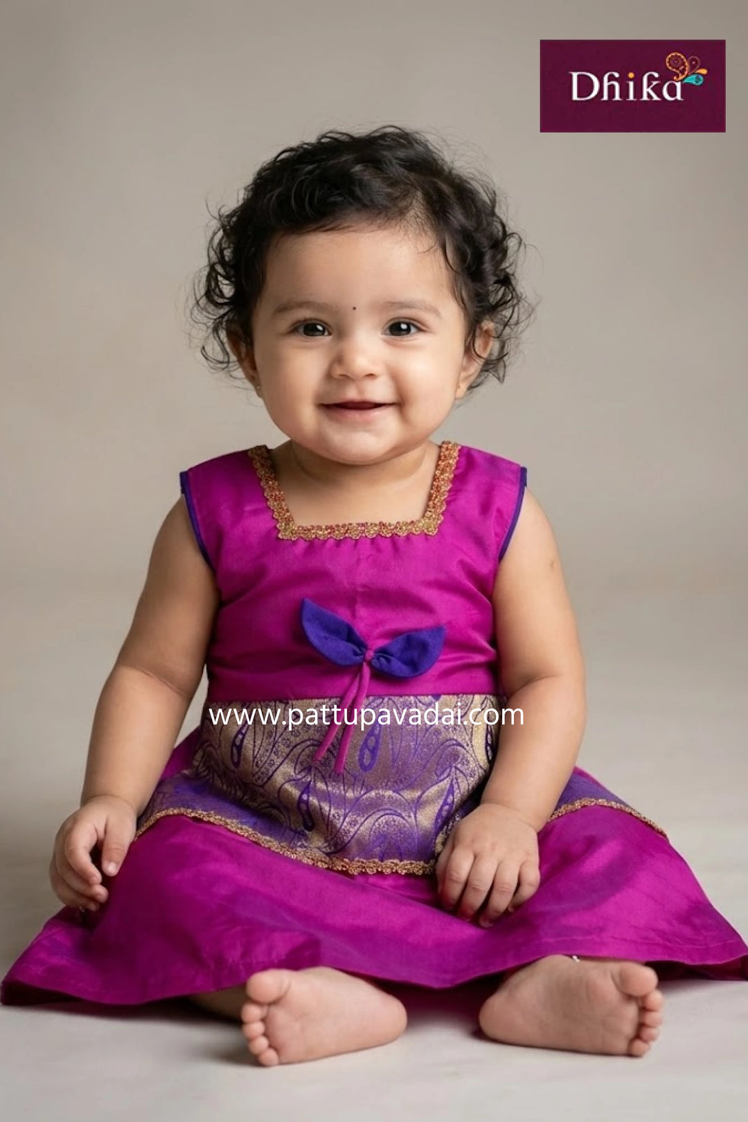 pattu frock pink and violet sleeveless silk frock for kids with cotton lining from pattupavadai.com