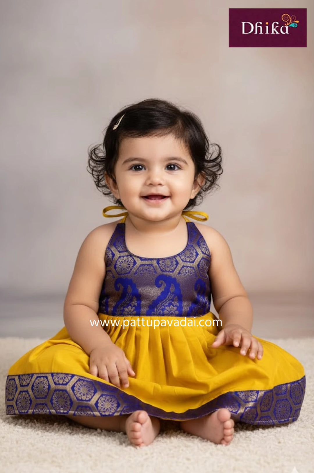 yellow and blue pattu frock for kids easy to wear party frock