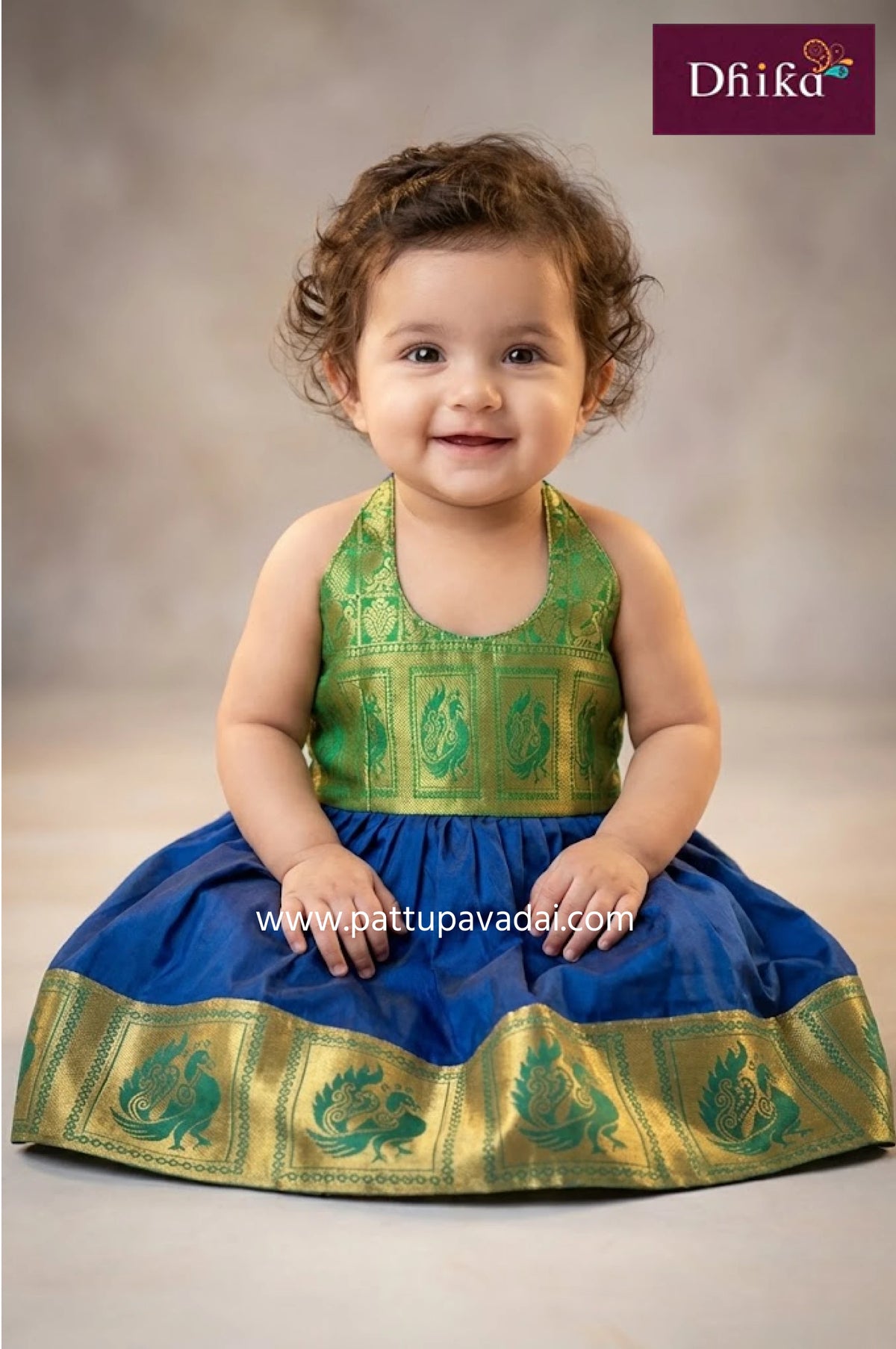 peacock blue and green silk frock for kids traditional festive wear