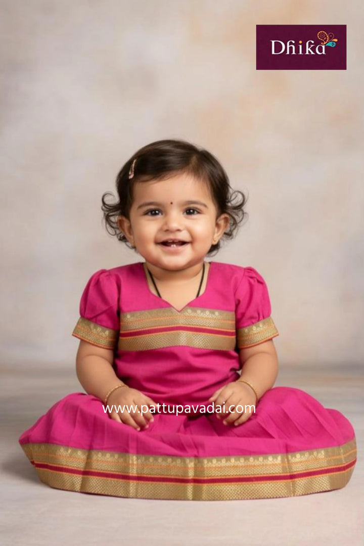 Pink Cotton Pavadai for Kids – Comfortable Traditional Wear