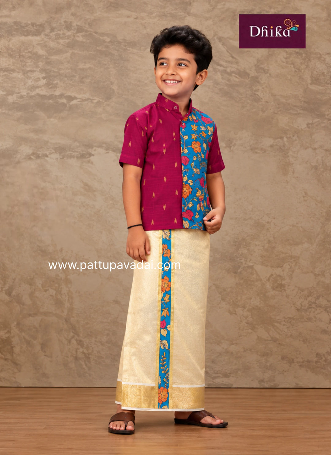 pink and blue dual tone shirt with vesti for boys