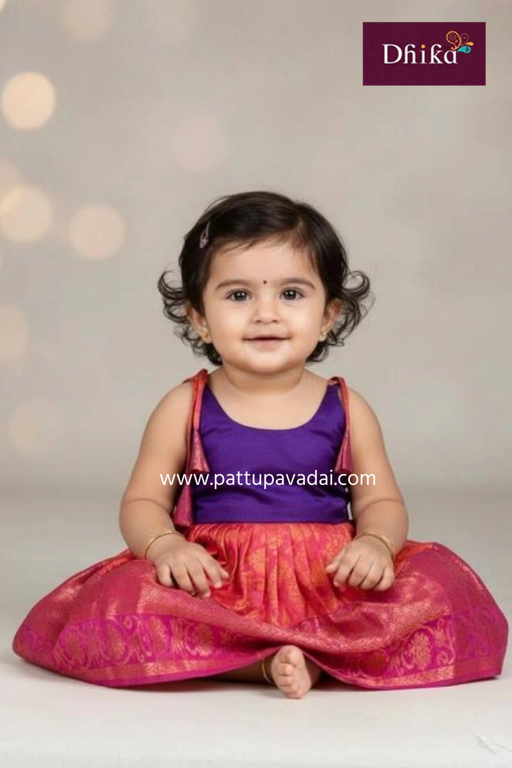 Pink and Violet Silk Frock – Premium Party Wear for Girls